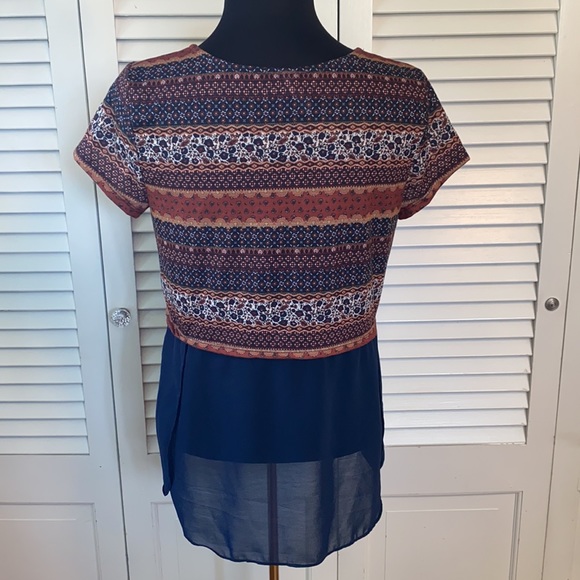 Xhilaration | Burnt Orange & Navy Striped Blouse | Size Large - Picture 5 of 6